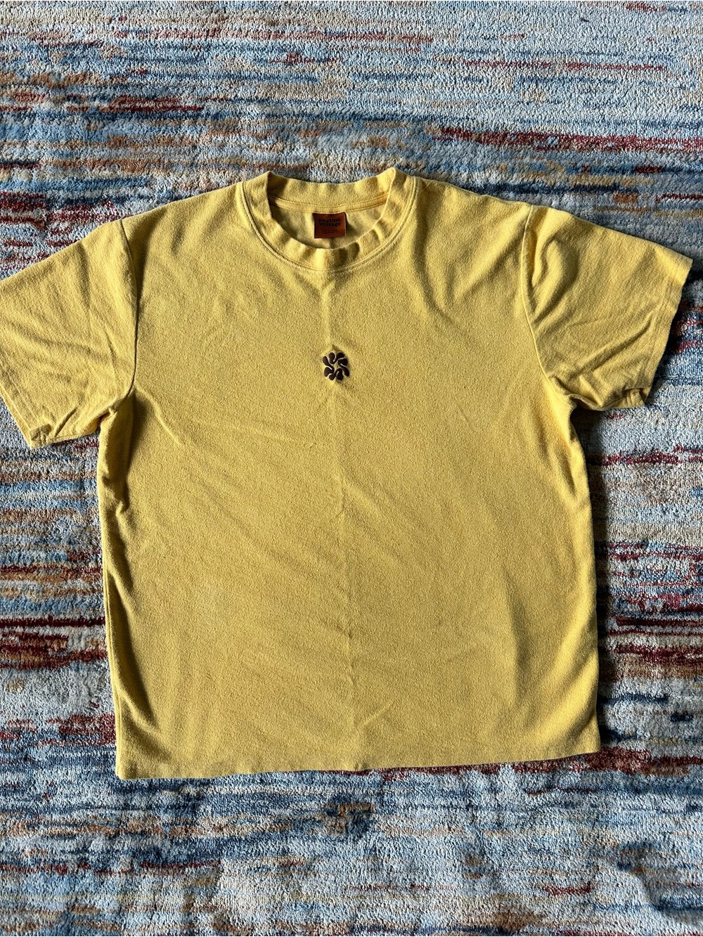 Rhythm Vintage. Yellow Short Sleeve Crewneck Tee with Small Center Sun  Logo XL